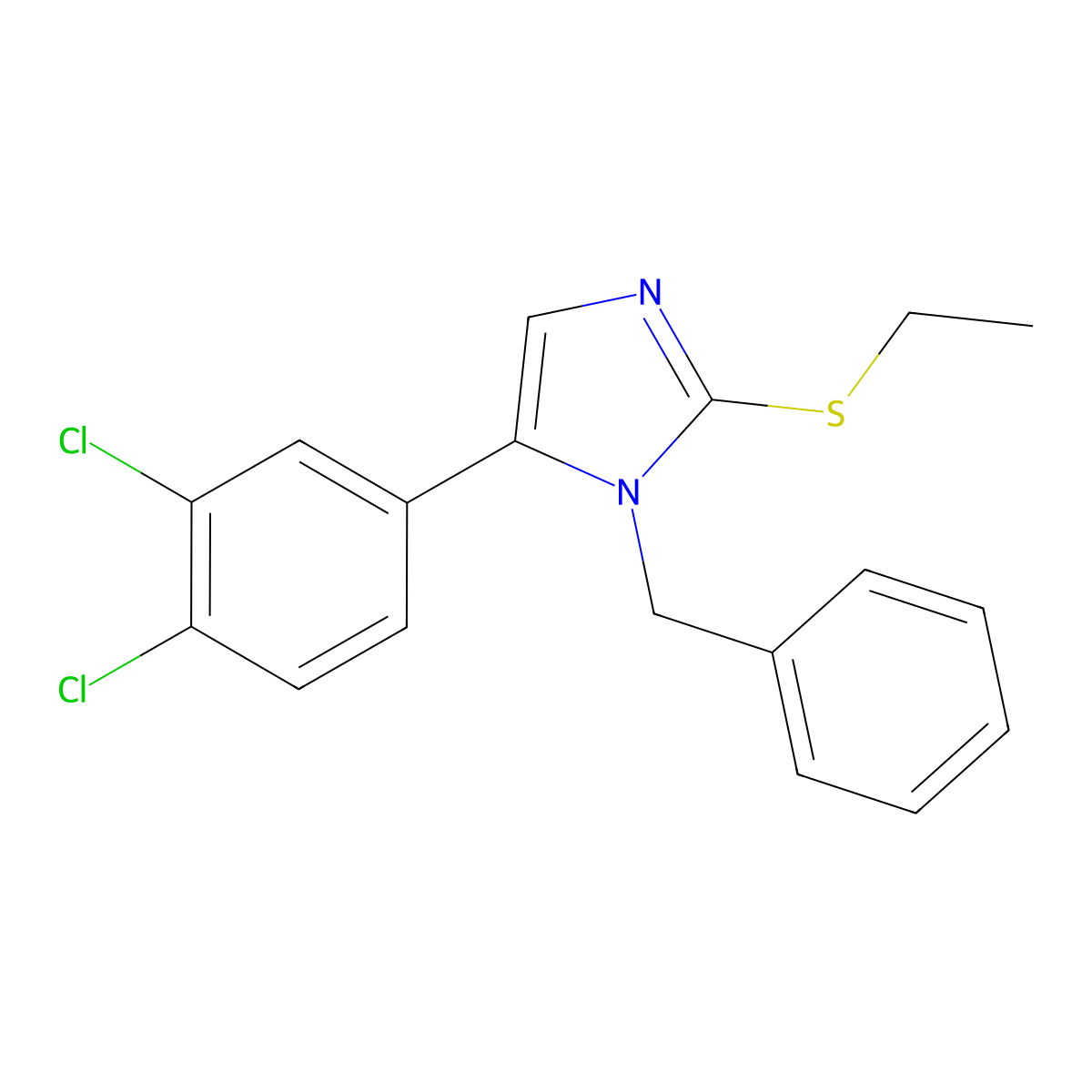 1-benzyl-5-(3,4-dichlorophenyl)-2-(ethylthio)-1H-imidazole molecular structure, CAS 1207042-86-1