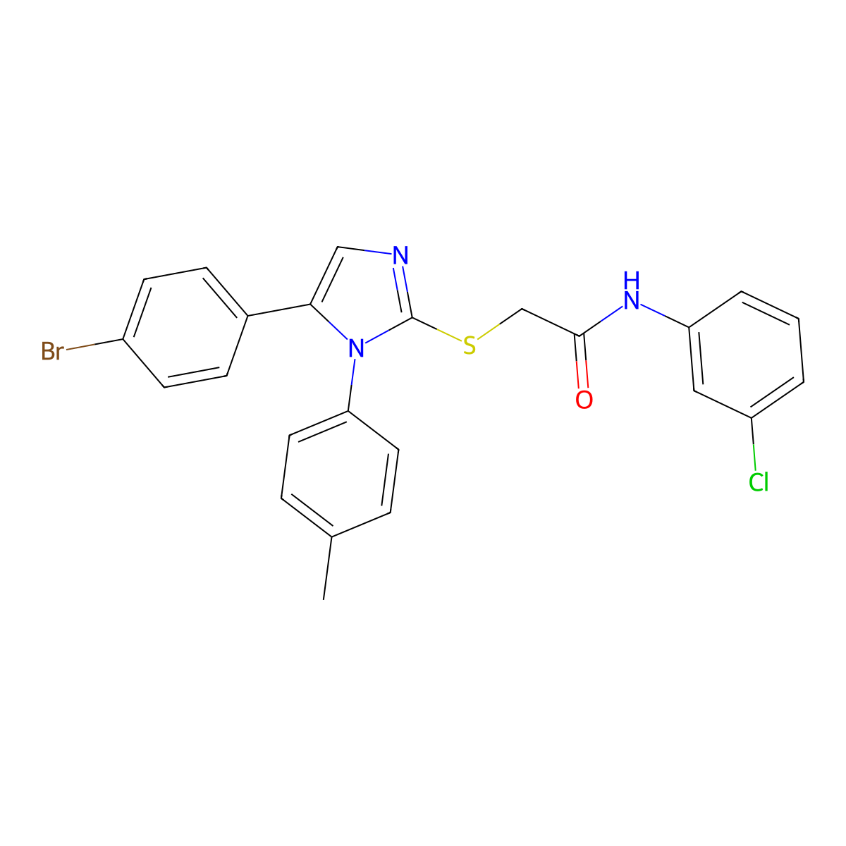 2-((5-(4-bromophenyl)-1-(p-tolyl)-1H-imidazol-2-yl)thio)-N-(3-chlorophenyl)acetamide molecular structure, CAS 1207042-88-3
