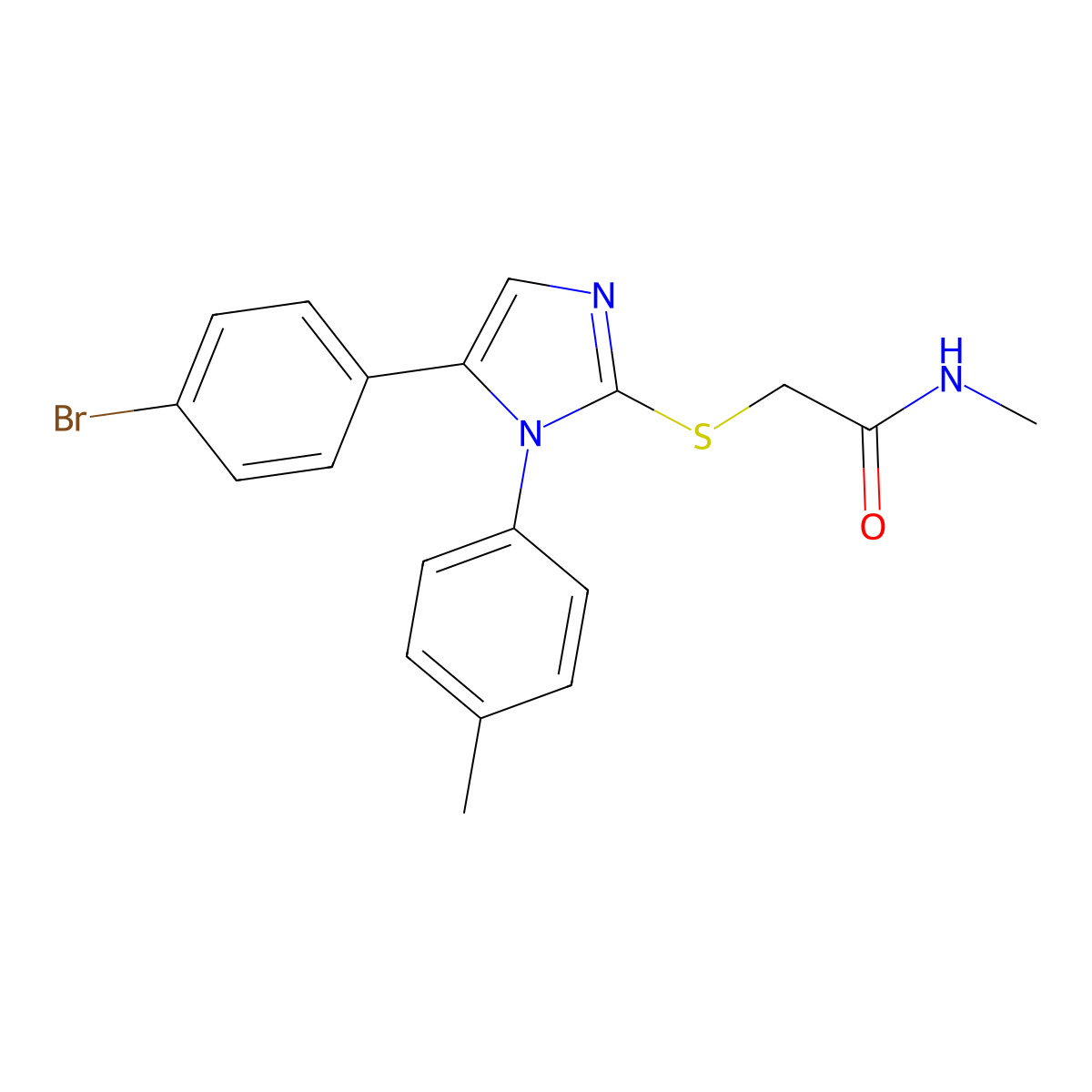 2-((5-(4-bromophenyl)-1-(p-tolyl)-1H-imidazol-2-yl)thio)-N-methylacetamide molecular structure, CAS 1207042-98-5