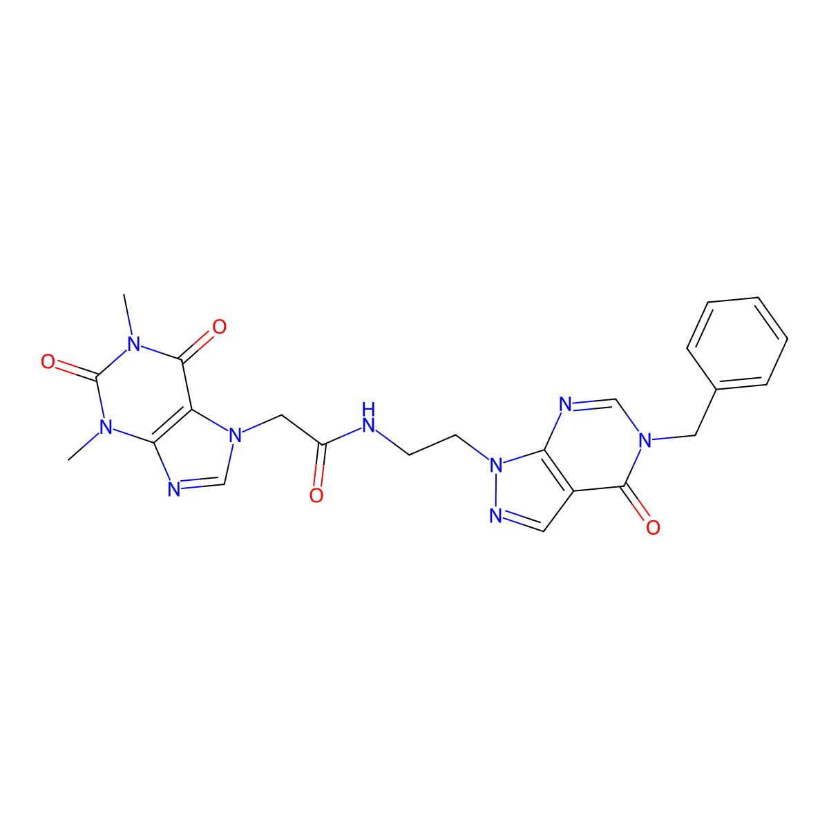 N-(2-(5-benzyl-4-oxo-4,5-dihydro-1H-pyrazolo[3,4-d]pyrimidin-1-yl)ethyl)-2-(1,3-dimethyl-2,6-dioxo-2,3-dihydro-1H-purin-7(6H)-yl)acetamide molecular structure, CAS 1207043-12-6
