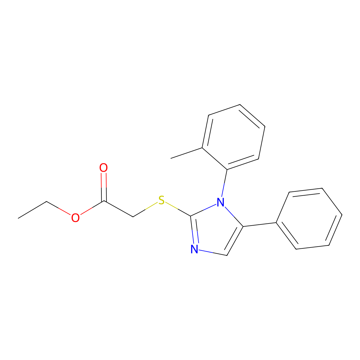 ethyl 2-((5-phenyl-1-(o-tolyl)-1H-imidazol-2-yl)thio)acetate molecular structure, CAS 1207043-15-9