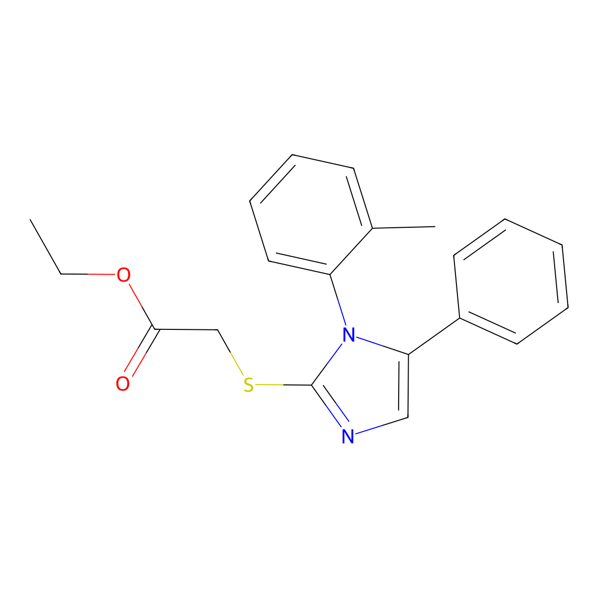 ethyl 2-((5-phenyl-1-(o-tolyl)-1H-imidazol-2-yl)thio)acetate molecular structure, CAS 1207043-15-9