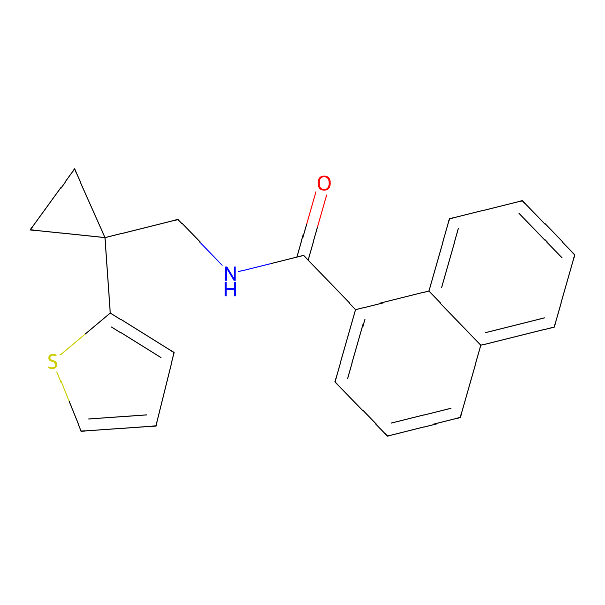 N-((1-(thiophen-2-yl)cyclopropyl)methyl)-1-naphthamide molecular structure, CAS 1207043-20-6