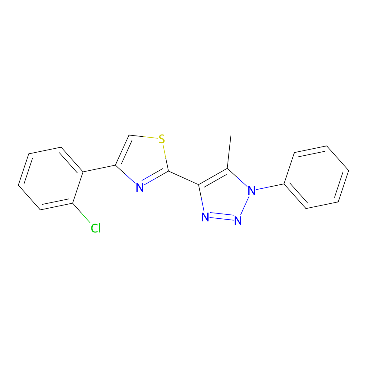 4-(2-chlorophenyl)-2-(5-methyl-1-phenyl-1H-1,2,3-triazol-4-yl)thiazole molecular structure, CAS 1207043-23-9