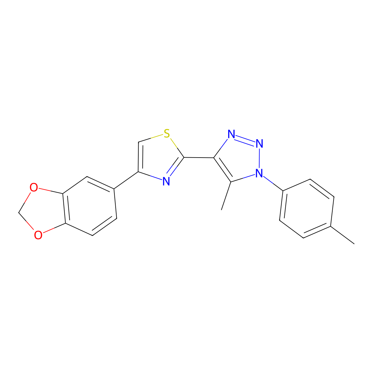 4-(benzo[d][1,3]dioxol-5-yl)-2-(5-methyl-1-(p-tolyl)-1H-1,2,3-triazol-4-yl)thiazole molecular structure, CAS 1207043-28-4