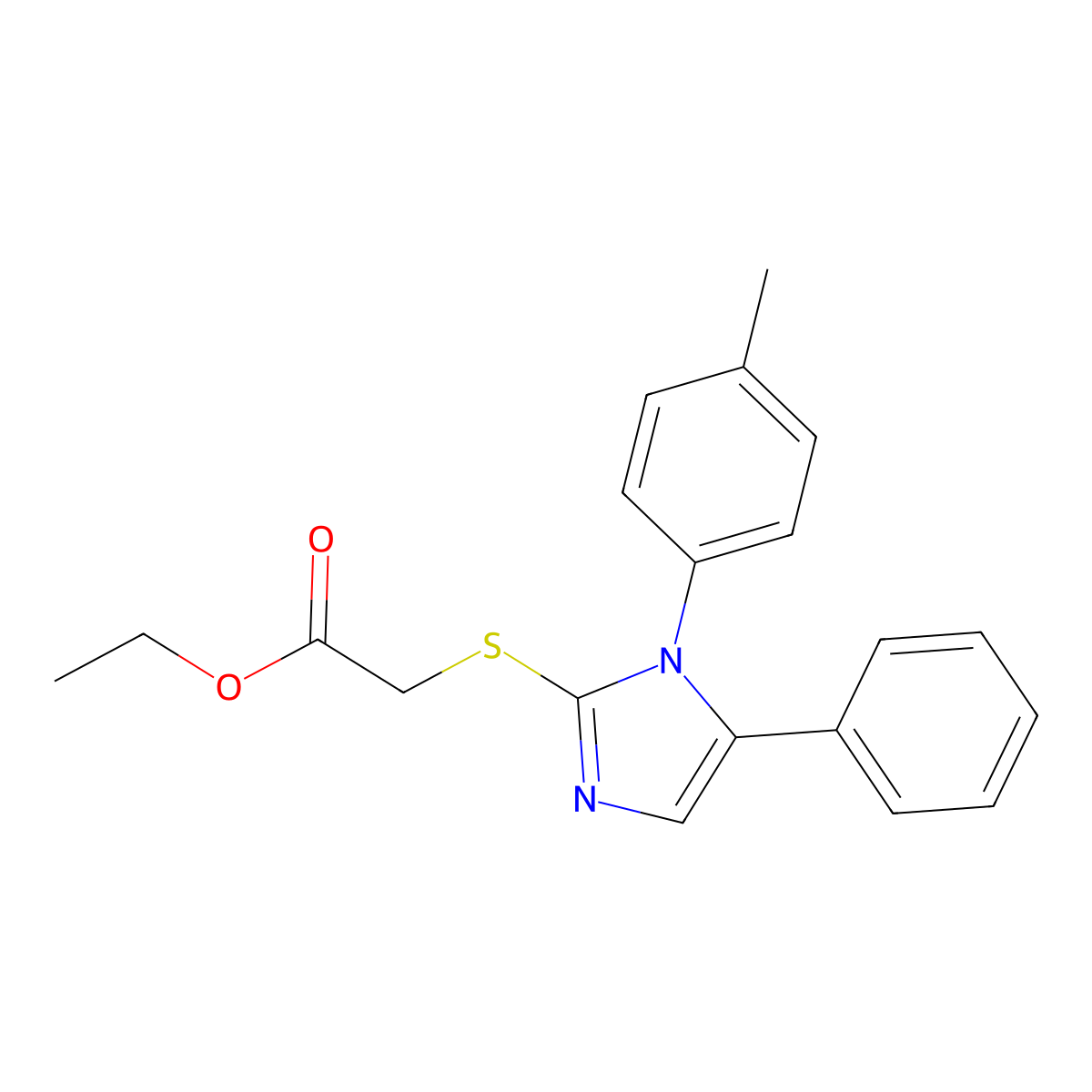 ethyl 2-((5-phenyl-1-(p-tolyl)-1H-imidazol-2-yl)thio)acetate molecular structure, CAS 1207043-30-8