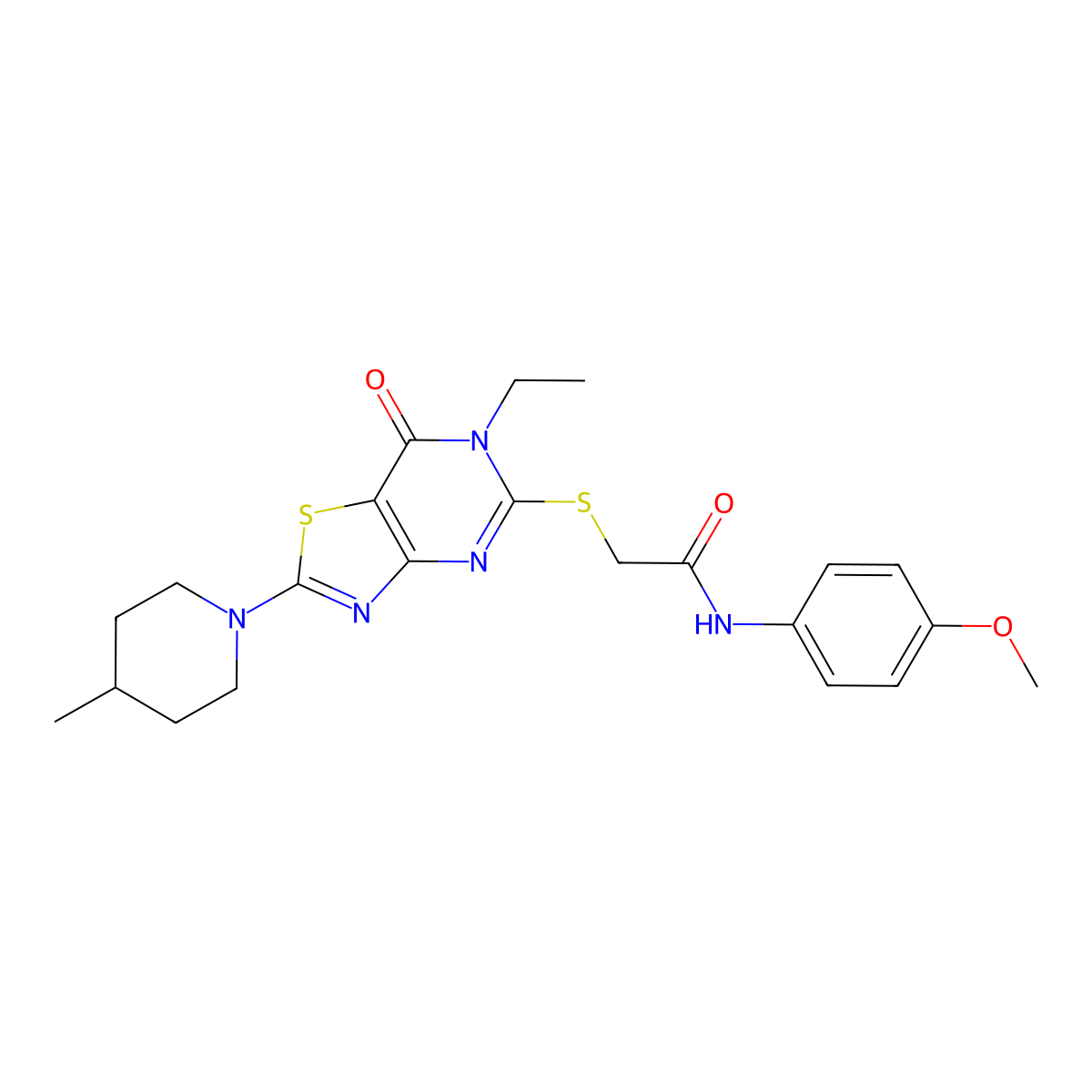 2-{[6-ethyl-2-(4-methylpiperidino)-7-oxo-6,7-dihydro[1,3]thiazolo[4,5-d]pyrimidin-5-yl]sulfanyl}-N~1~-(4-methoxyphenyl)acetamide molecular structure, CAS 1207043-31-9