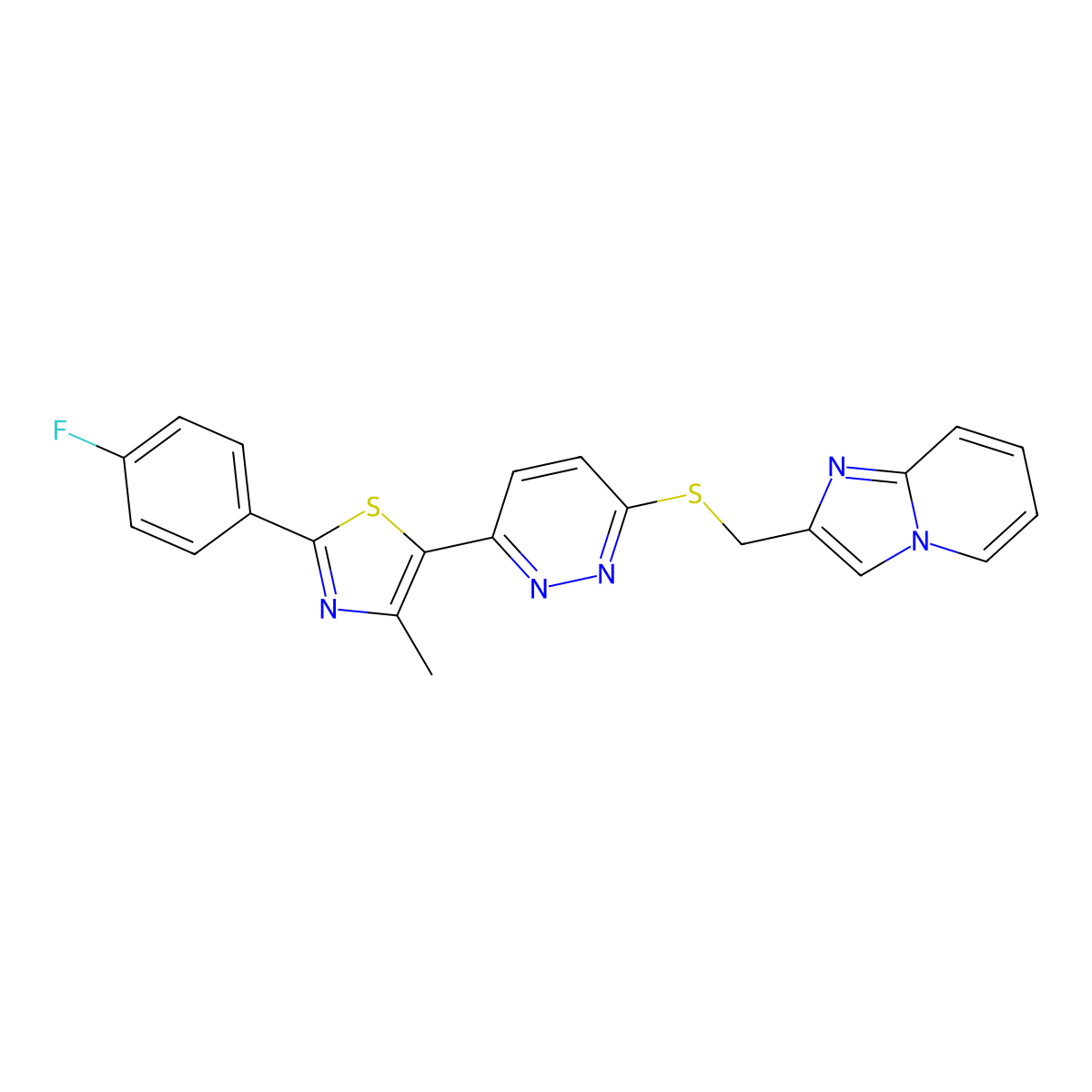 2-(4-Fluorophenyl)-5-(6-((imidazo[1,2-a]pyridin-2-ylmethyl)thio)pyridazin-3-yl)-4-methylthiazole molecular structure, CAS 1207043-36-4