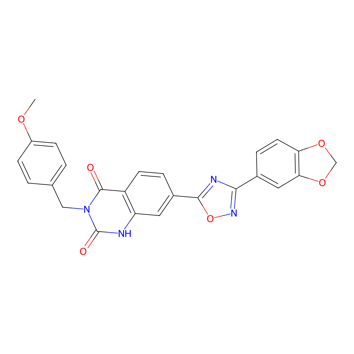 7-[3-(2H-1,3-benzodioxol-5-yl)-1,2,4-oxadiazol-5-yl]-3-[(4-methoxyphenyl)methyl]-1,2,3,4-tetrahydroquinazoline-2,4-dione molecular structure, CAS 1207043-42-2