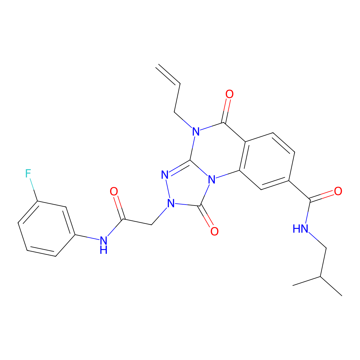 4-allyl-2-(2-((3-fluorophenyl)amino)-2-oxoethyl)-N-isobutyl-1,5-dioxo-1,2,4,5-tetrahydro-[1,2,4]triazolo[4,3-a]quinazoline-8-carboxamide molecular structure, CAS 1207043-43-3