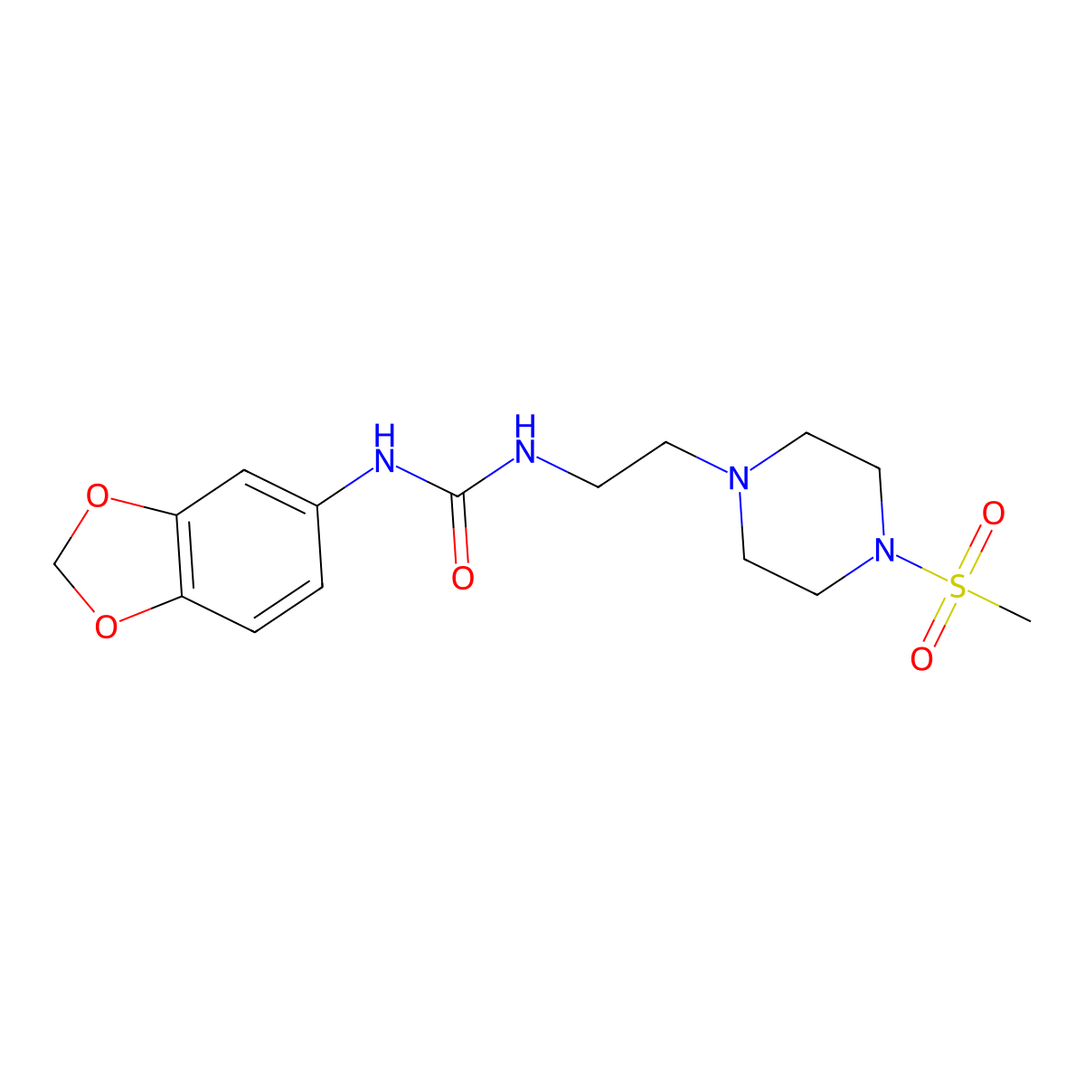 1-(Benzo[d][1,3]dioxol-5-yl)-3-(2-(4-(methylsulfonyl)piperazin-1-yl)ethyl)urea molecular structure, CAS 1207043-45-5