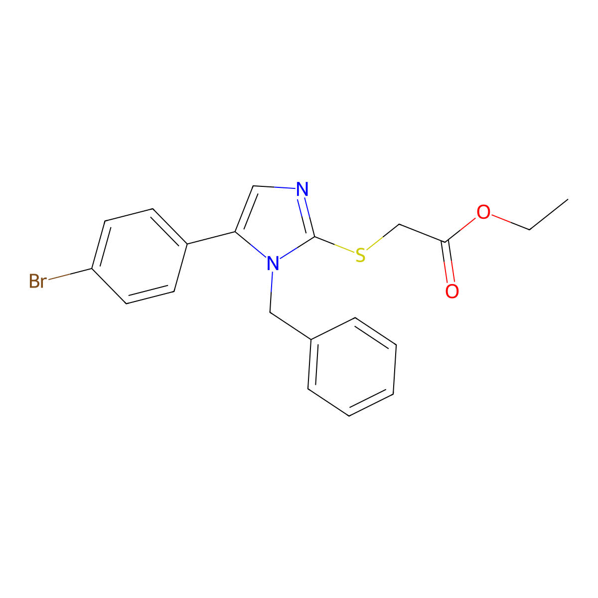 ethyl 2-((1-benzyl-5-(4-bromophenyl)-1H-imidazol-2-yl)thio)acetate molecular structure, CAS 1207043-48-8