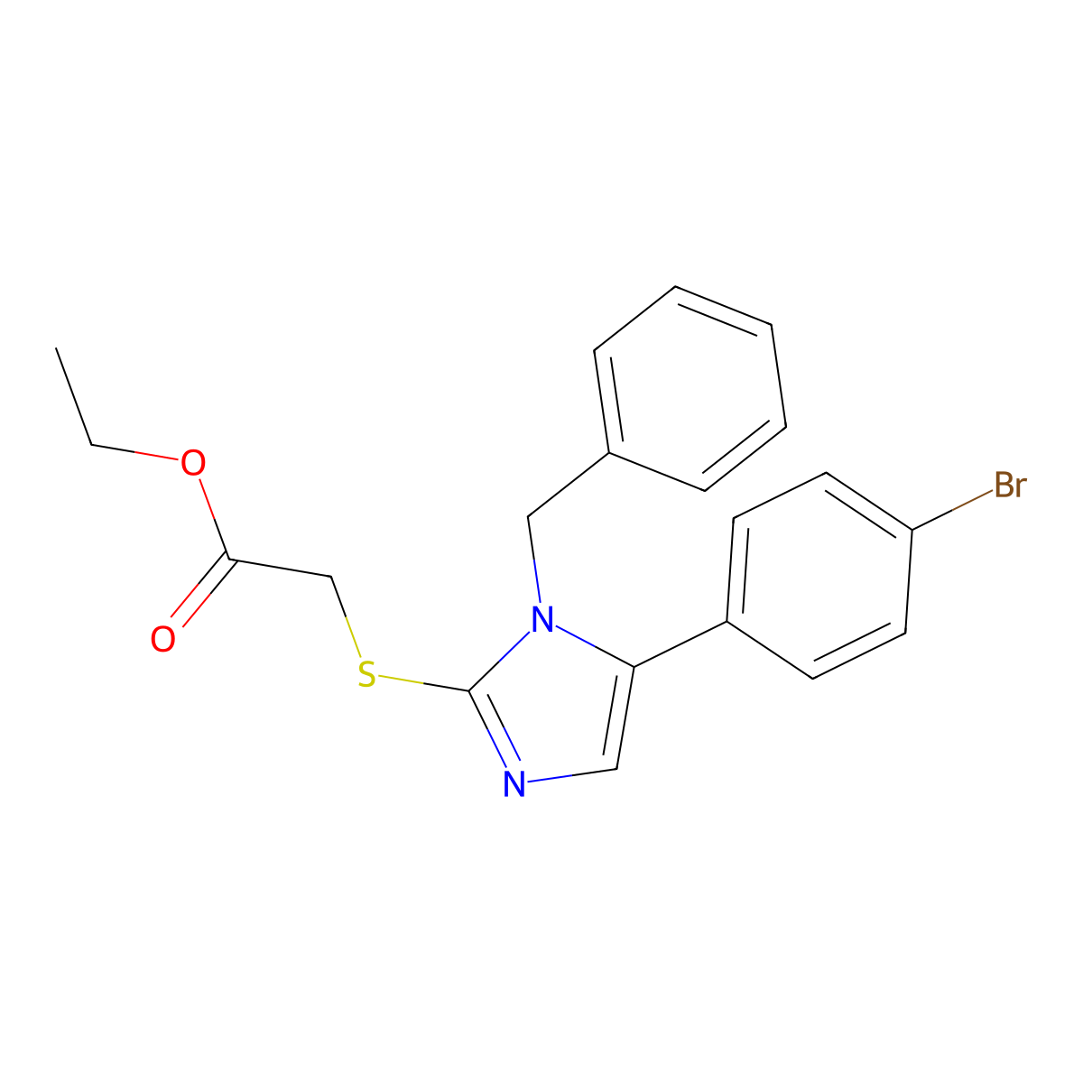 ethyl 2-((1-benzyl-5-(4-bromophenyl)-1H-imidazol-2-yl)thio)acetate molecular structure, CAS 1207043-48-8