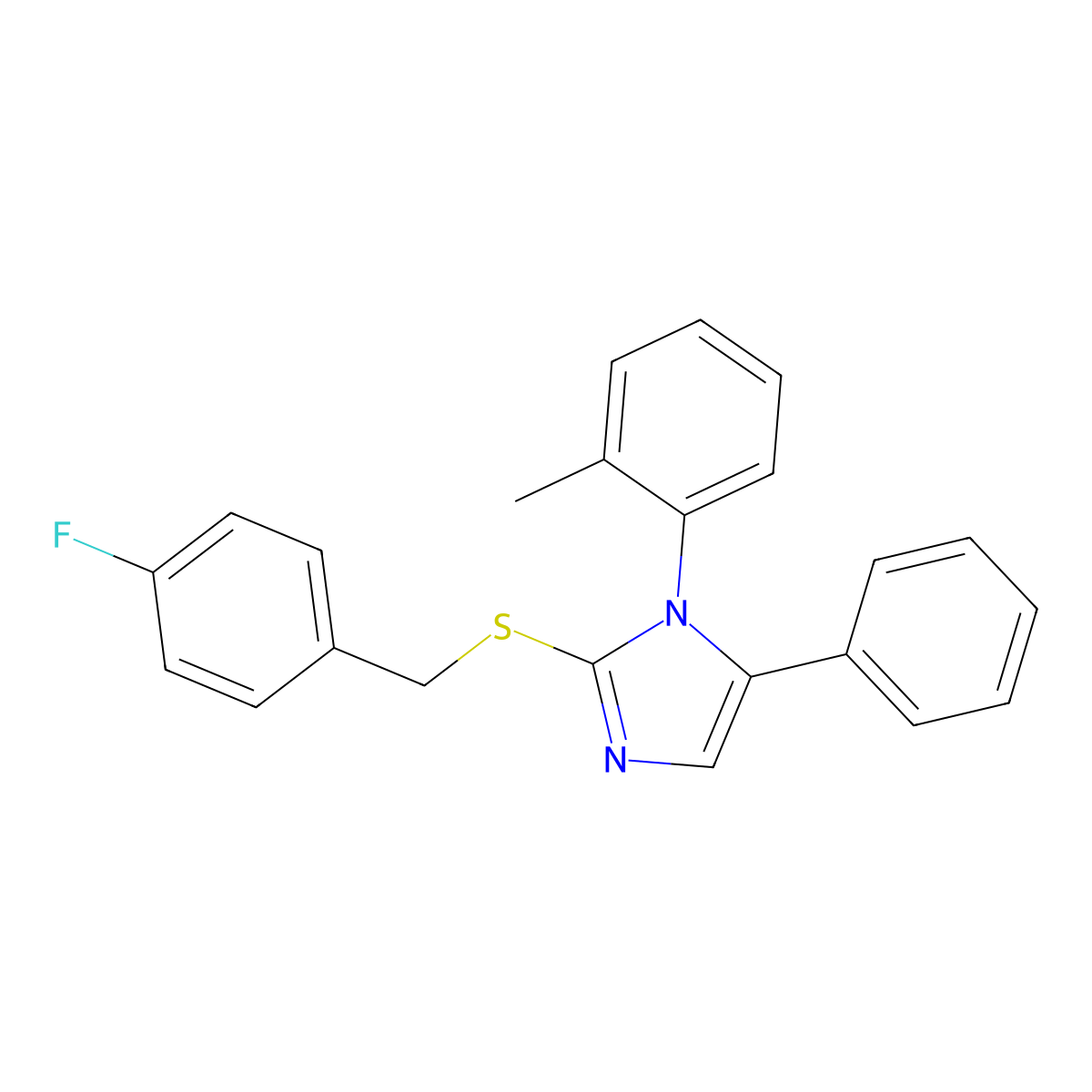 2-((4-fluorobenzyl)thio)-5-phenyl-1-(o-tolyl)-1H-imidazole molecular structure, CAS 1207043-50-2