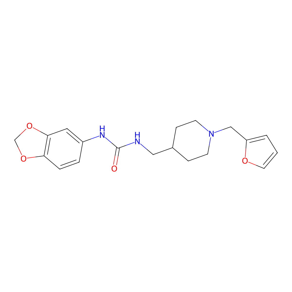 1-(Benzo[d][1,3]dioxol-5-yl)-3-((1-(furan-2-ylmethyl)piperidin-4-yl)methyl)urea molecular structure, CAS 1207043-60-4