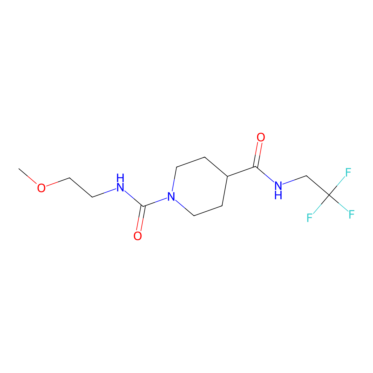 N1-(2-methoxyethyl)-N4-(2,2,2-trifluoroethyl)piperidine-1,4-dicarboxamide molecular structure, CAS 1207043-64-8