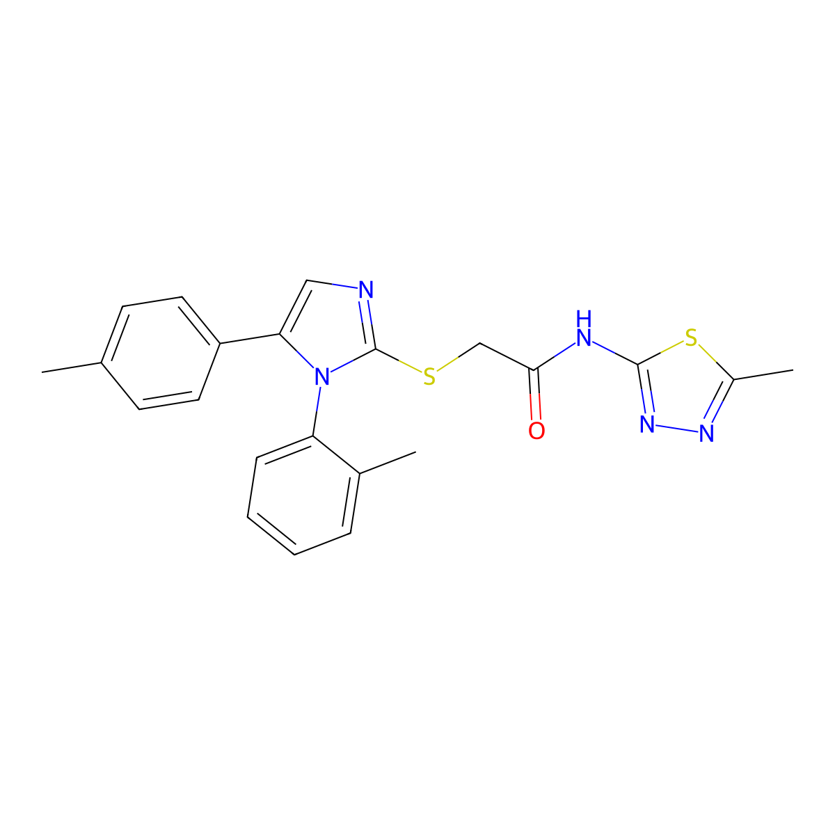 N-(5-methyl-1,3,4-thiadiazol-2-yl)-2-((1-(o-tolyl)-5-(p-tolyl)-1H-imidazol-2-yl)thio)acetamide molecular structure, CAS 1207043-67-1