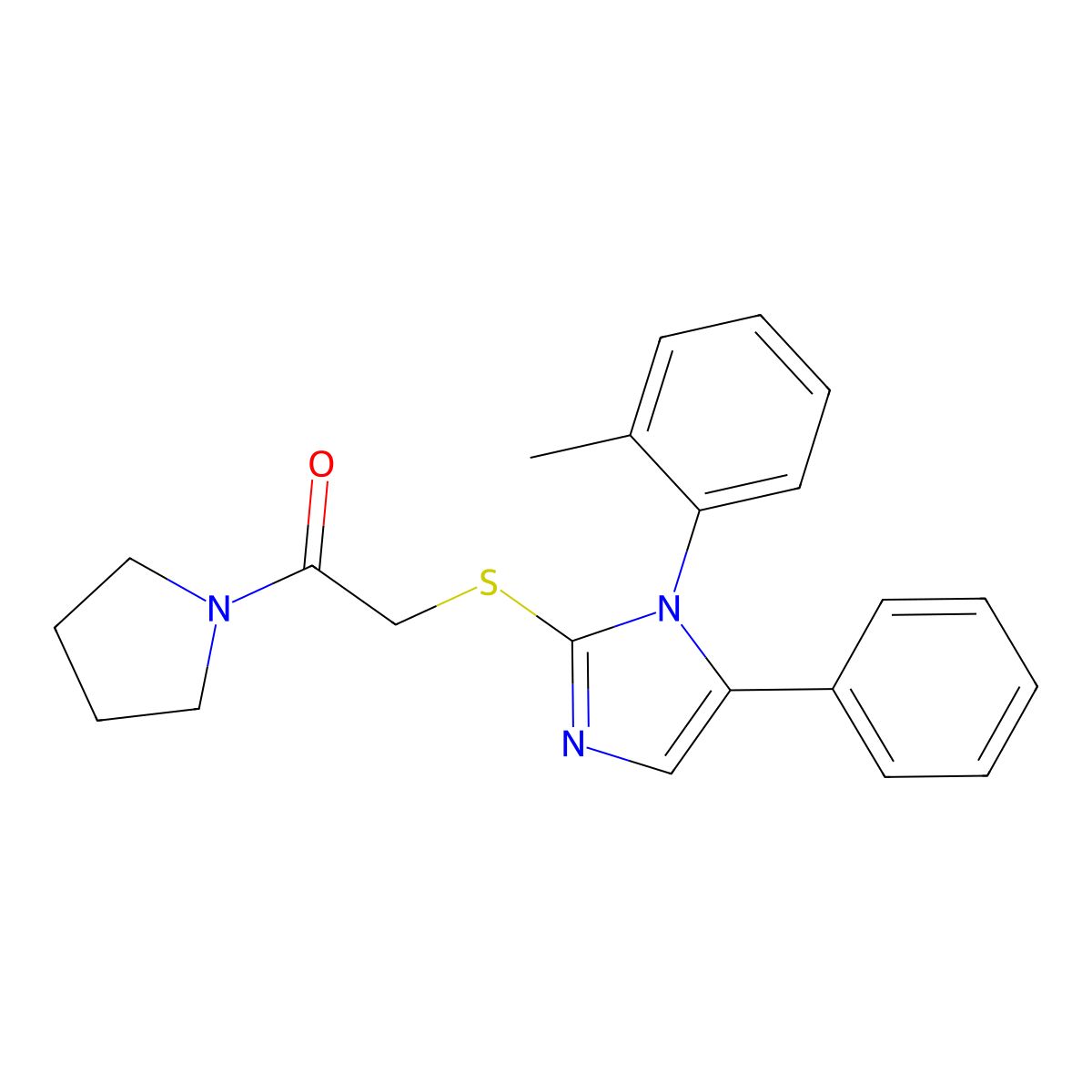 2-((5-phenyl-1-(o-tolyl)-1H-imidazol-2-yl)thio)-1-(pyrrolidin-1-yl)ethanone molecular structure, CAS 1207043-69-3