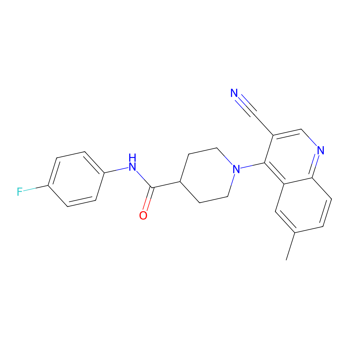 1-(3-cyano-6-methylquinolin-4-yl)-N-(4-fluorophenyl)piperidine-4-carboxamide molecular structure, CAS 1207043-70-6
