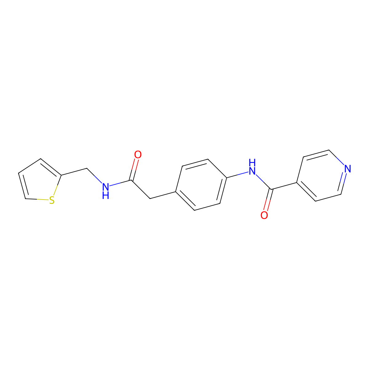 N-(4-(2-oxo-2-((thiophen-2-ylmethyl)amino)ethyl)phenyl)isonicotinamide molecular structure, CAS 1207043-74-0