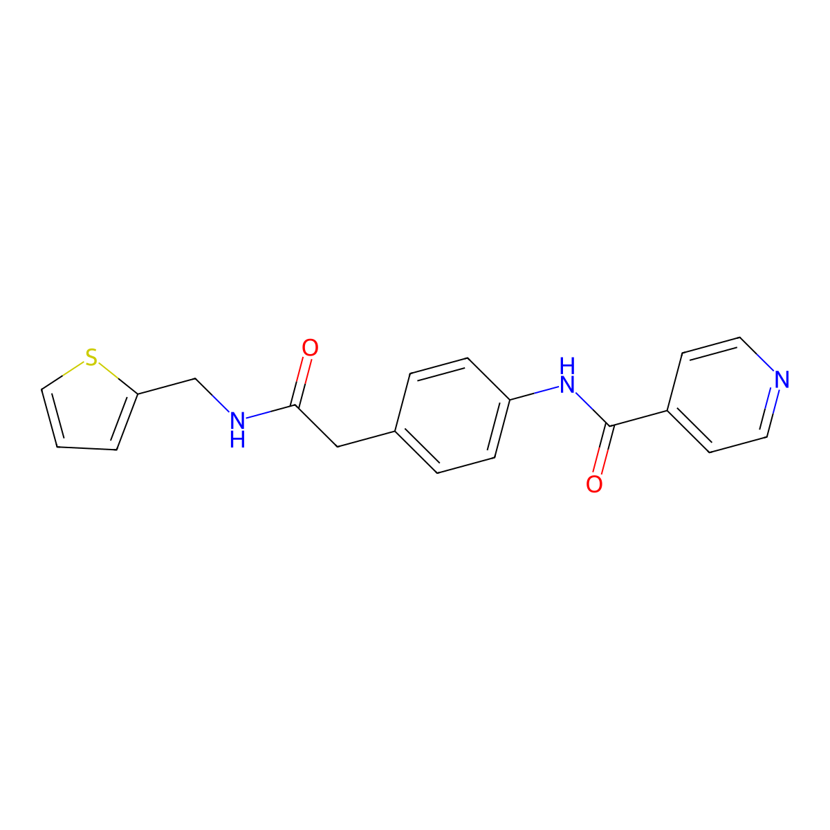 N-(4-(2-oxo-2-((thiophen-2-ylmethyl)amino)ethyl)phenyl)isonicotinamide molecular structure, CAS 1207043-74-0