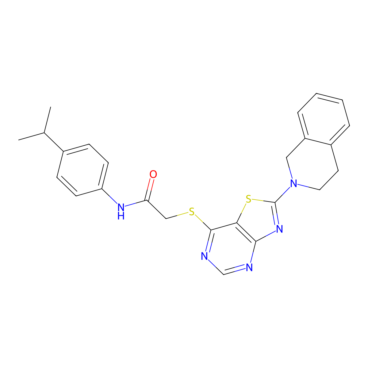 N-[4-(propan-2-yl)phenyl]-2-{[2-(1,2,3,4-tetrahydroisoquinolin-2-yl)-[1,3]thiazolo[4,5-d]pyrimidin-7-yl]sulfanyl}acetamide molecular structure, CAS 1207043-76-2