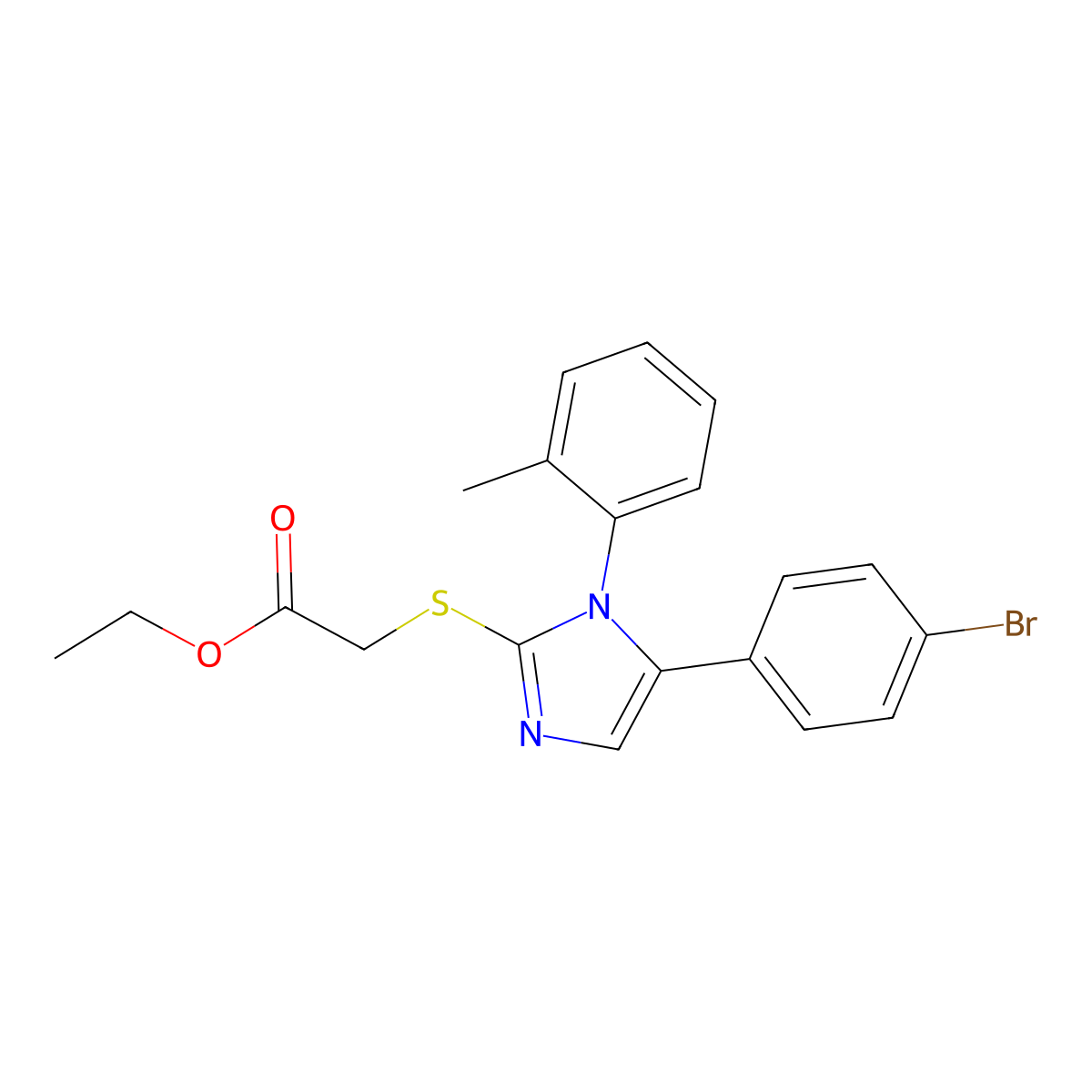 ethyl 2-((5-(4-bromophenyl)-1-(o-tolyl)-1H-imidazol-2-yl)thio)acetate molecular structure, CAS 1207043-78-4