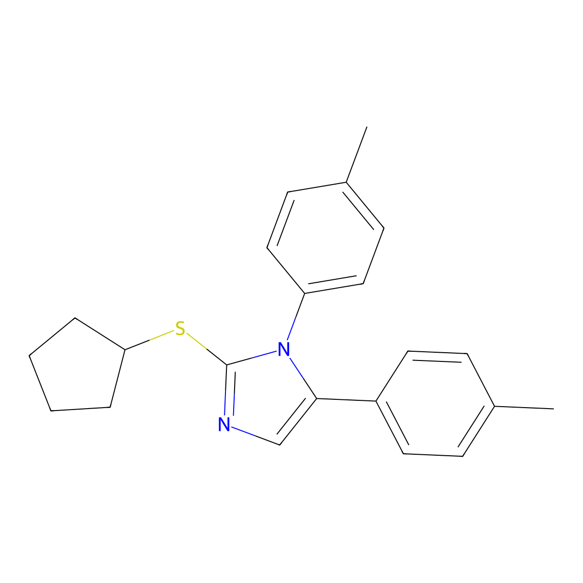 2-(cyclopentylthio)-1,5-di-p-tolyl-1H-imidazole molecular structure, CAS 1207043-79-5