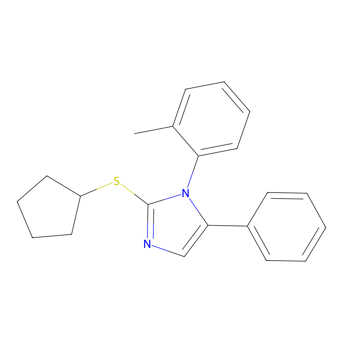 2-(cyclopentylthio)-5-phenyl-1-(o-tolyl)-1H-imidazole molecular structure, CAS 1207043-85-3