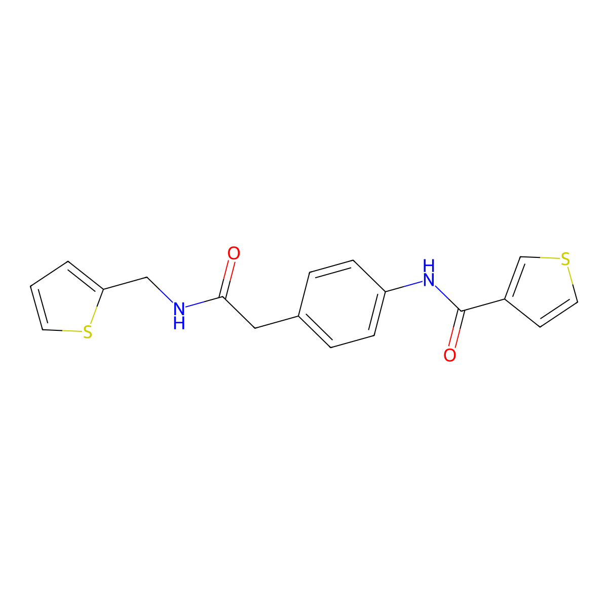 N-(4-(2-oxo-2-((thiophen-2-ylmethyl)amino)ethyl)phenyl)thiophene-3-carboxamide molecular structure, CAS 1207043-88-6