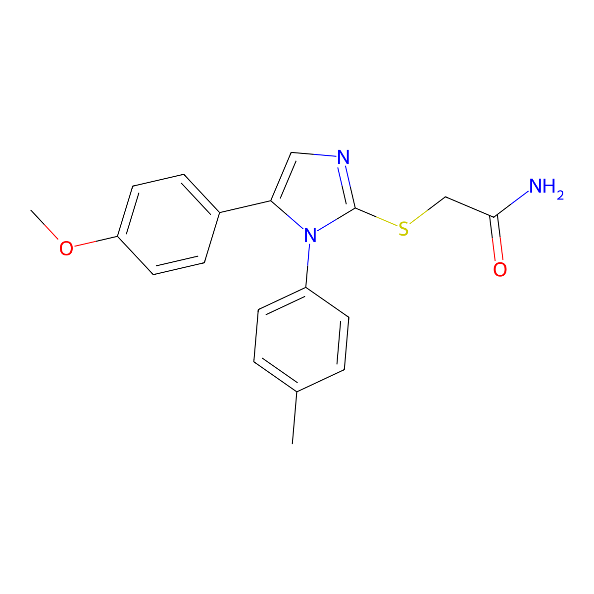 2-((5-(4-methoxyphenyl)-1-(p-tolyl)-1H-imidazol-2-yl)thio)acetamide molecular structure, CAS 1207043-95-5