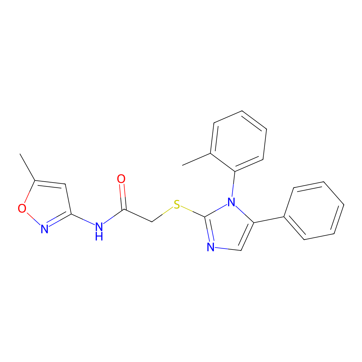 N-(5-methylisoxazol-3-yl)-2-((5-phenyl-1-(o-tolyl)-1H-imidazol-2-yl)thio)acetamide molecular structure, CAS 1207044-00-5