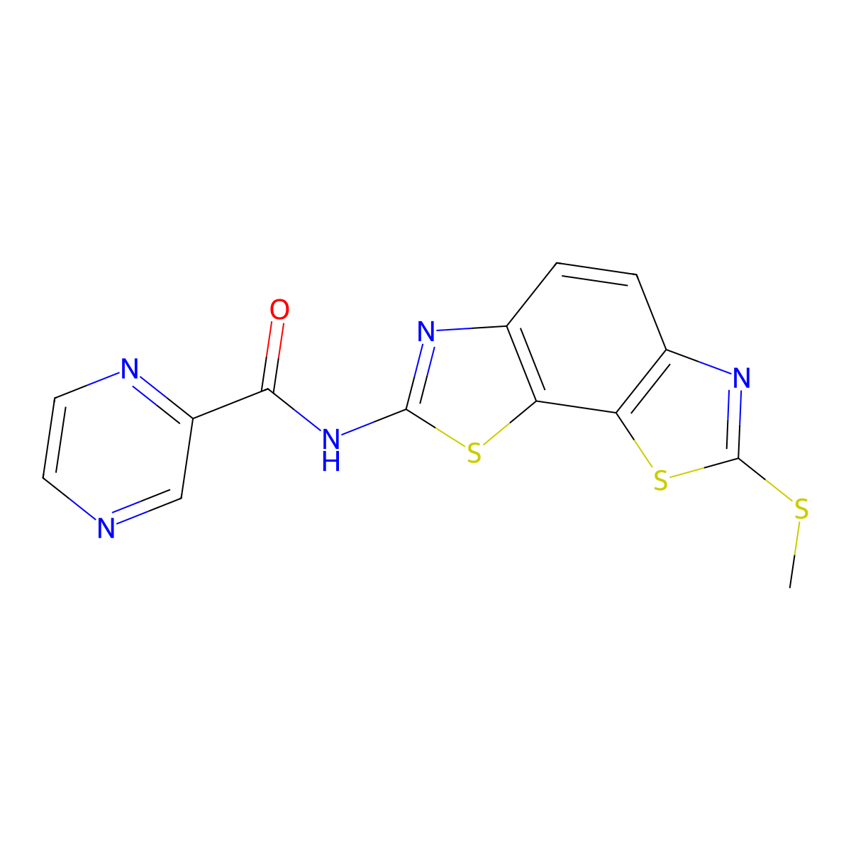N-(7-(methylthio)benzo[1,2-d:4,3-d']bis(thiazole)-2-yl)pyrazine-2-carboxamide molecular structure, CAS 1207044-02-7