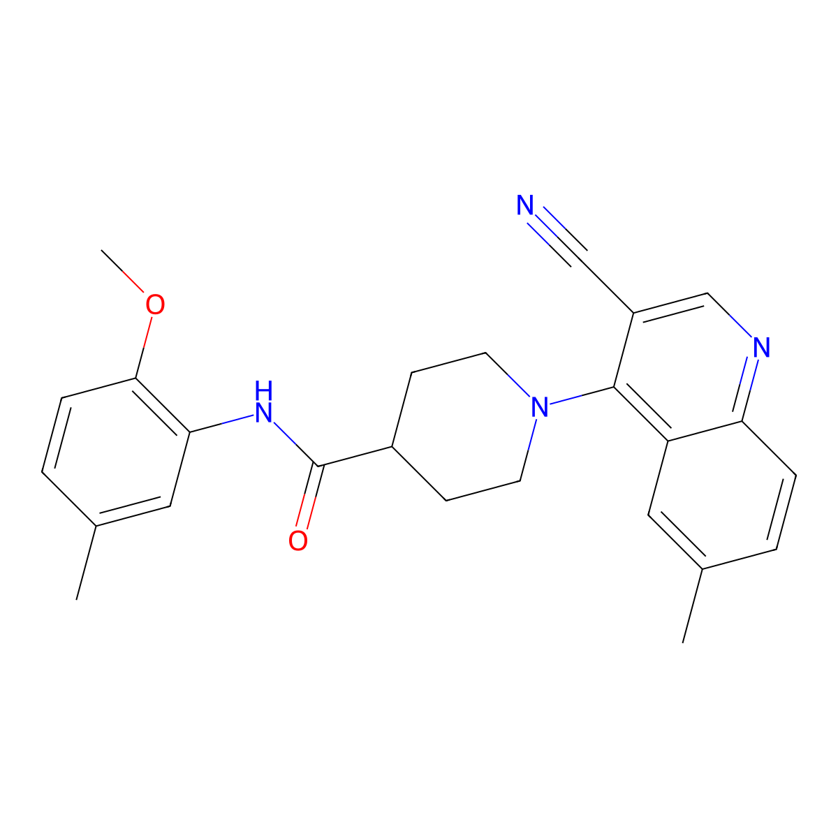 1-(3-cyano-6-methylquinolin-4-yl)-N-(2-methoxy-5-methylphenyl)piperidine-4-carboxamide molecular structure, CAS 1207044-04-9