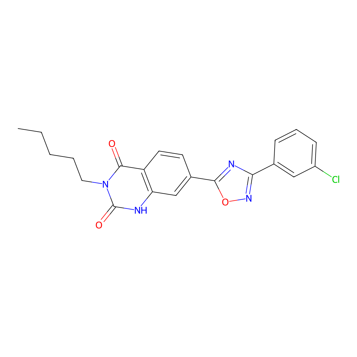 7-(3-(3-chlorophenyl)-1,2,4-oxadiazol-5-yl)-3-pentylquinazoline-2,4(1H,3H)-dione molecular structure, CAS 1207044-05-0