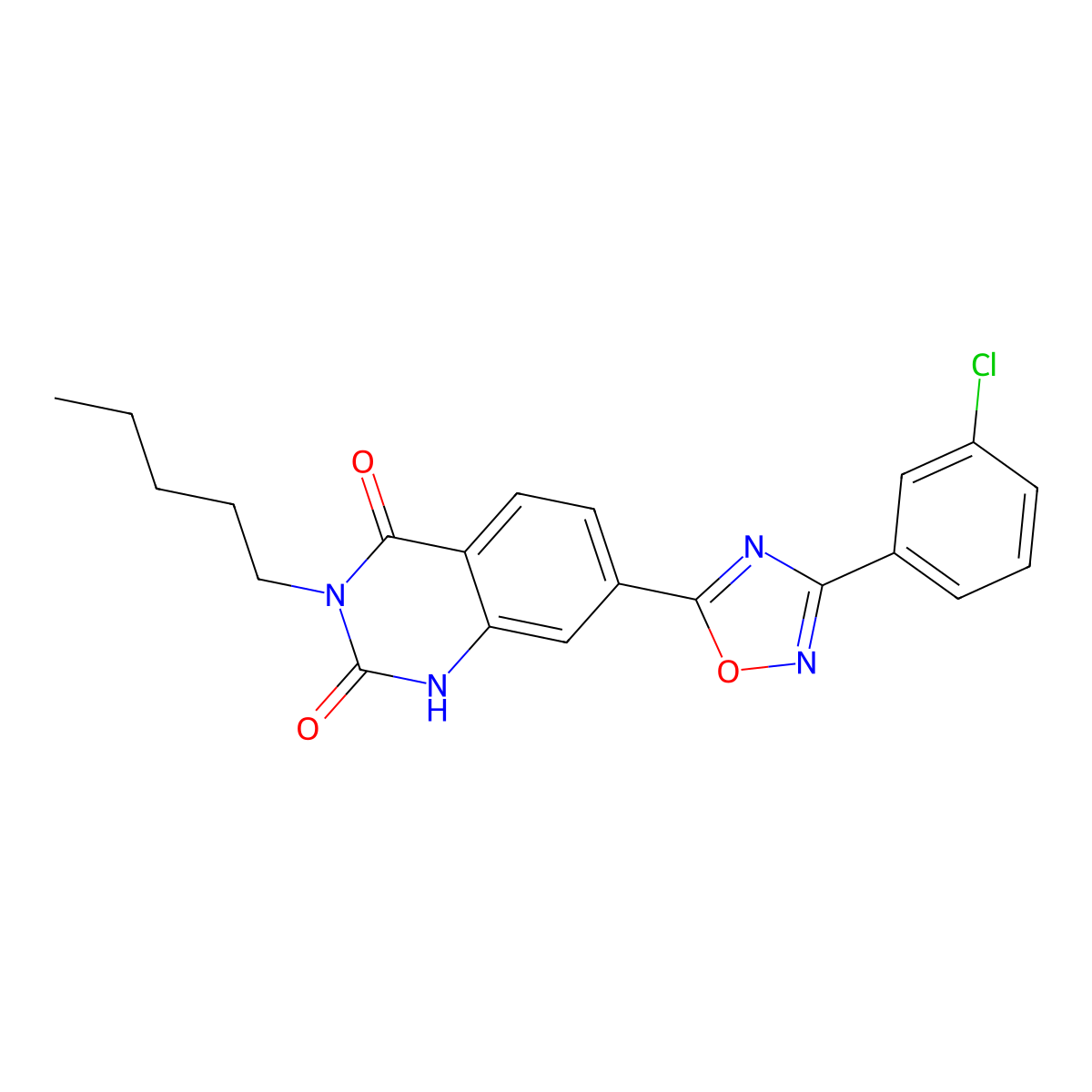 7-(3-(3-chlorophenyl)-1,2,4-oxadiazol-5-yl)-3-pentylquinazoline-2,4(1H,3H)-dione molecular structure, CAS 1207044-05-0