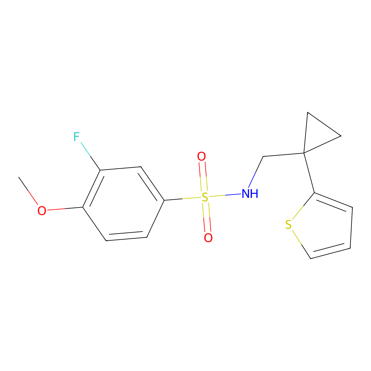 3-fluoro-4-methoxy-N-((1-(thiophen-2-yl)cyclopropyl)methyl)benzenesulfonamide molecular structure, CAS 1207044-09-4