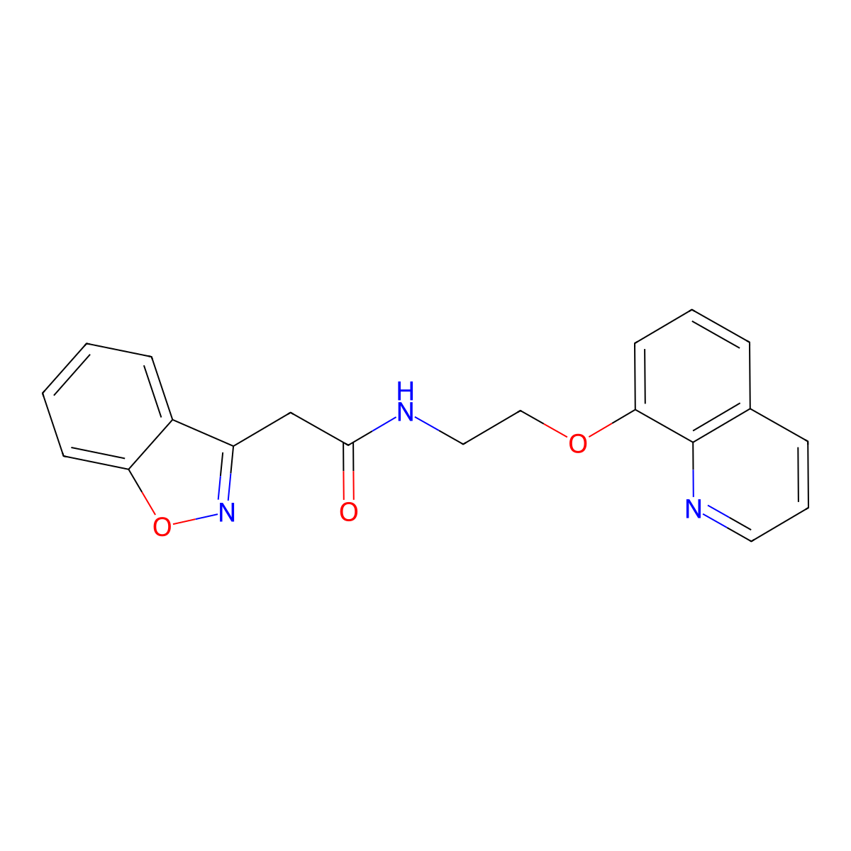 2-(benzo[d]isoxazol-3-yl)-N-(2-(quinolin-8-yloxy)ethyl)acetamide molecular structure, CAS 1207044-10-7