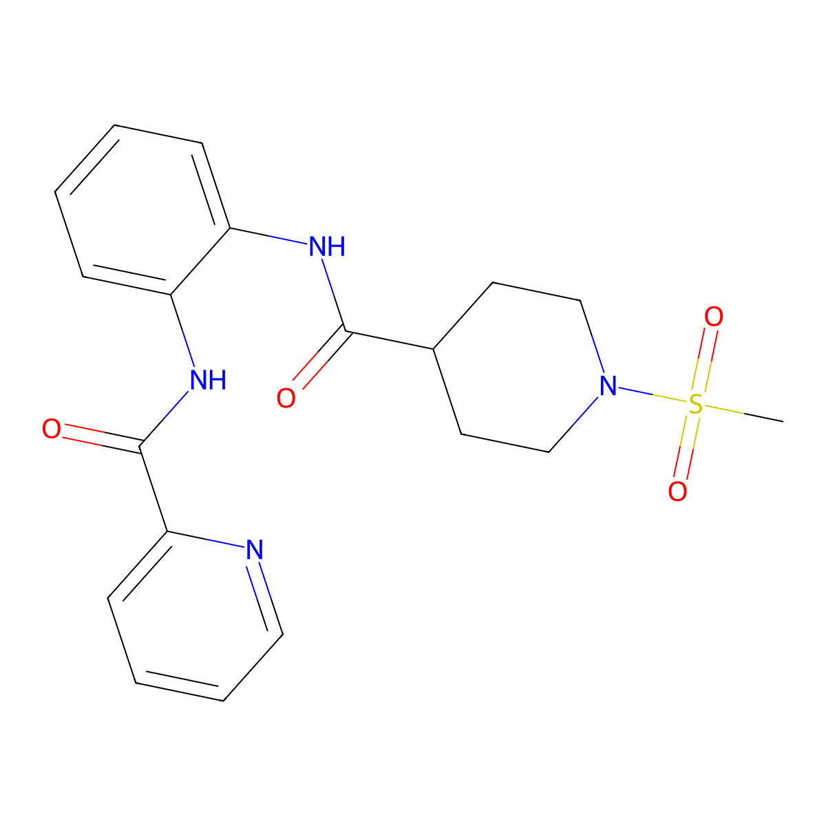 N-(2-(1-(methylsulfonyl)piperidine-4-carboxamido)phenyl)picolinamide molecular structure, CAS 1207044-12-9
