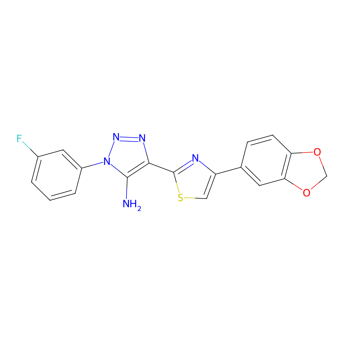 4-(4-(benzo[d][1,3]dioxol-5-yl)thiazol-2-yl)-1-(3-fluorophenyl)-1H-1,2,3-triazol-5-amine molecular structure, CAS 1207044-19-6