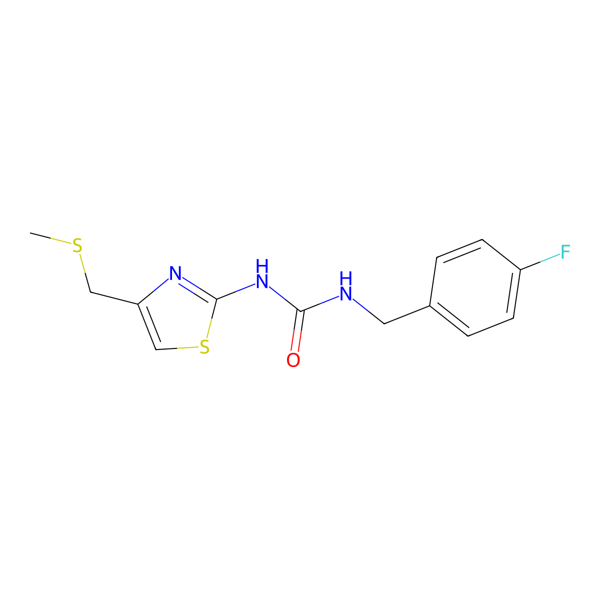 1-(4-Fluorobenzyl)-3-(4-((methylthio)methyl)thiazol-2-yl)urea molecular structure, CAS 1207044-21-0