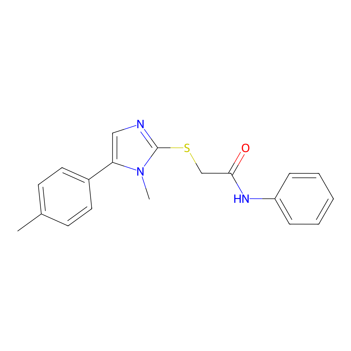 2-((1-methyl-5-(p-tolyl)-1H-imidazol-2-yl)thio)-N-phenylacetamide molecular structure, CAS 1207044-24-3