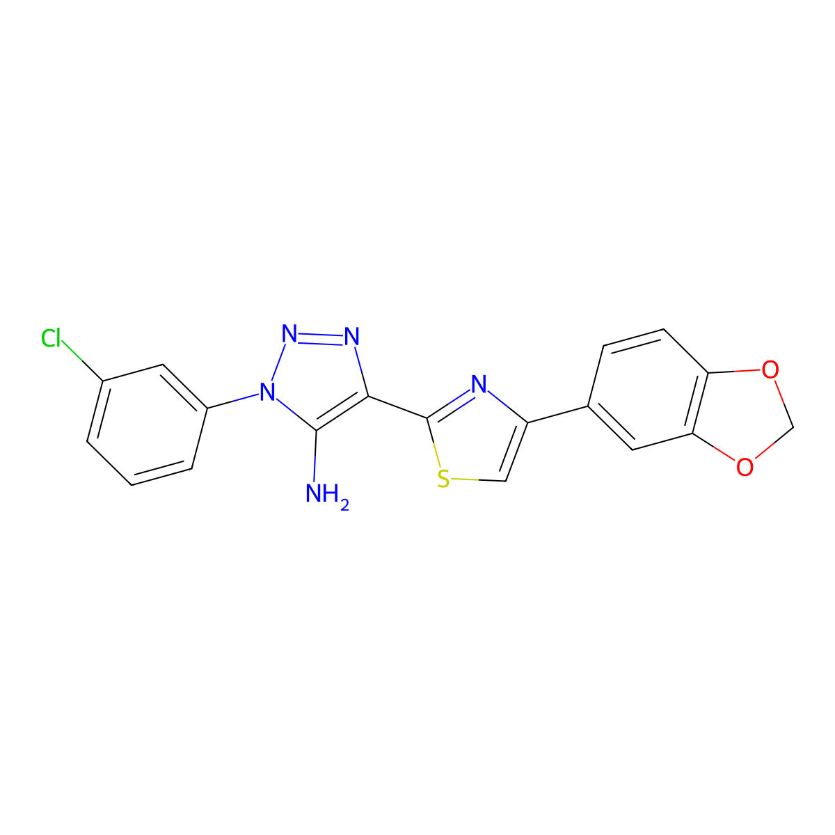4-(4-(benzo[d][1,3]dioxol-5-yl)thiazol-2-yl)-1-(3-chlorophenyl)-1H-1,2,3-triazol-5-amine molecular structure, CAS 1207044-33-4