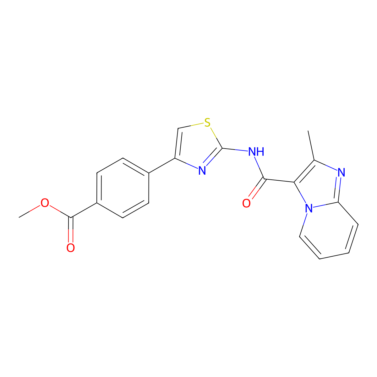 Methyl 4-(2-(2-methylimidazo[1,2-a]pyridine-3-carboxamido)thiazol-4-yl)benzoate molecular structure, CAS 1207044-40-3