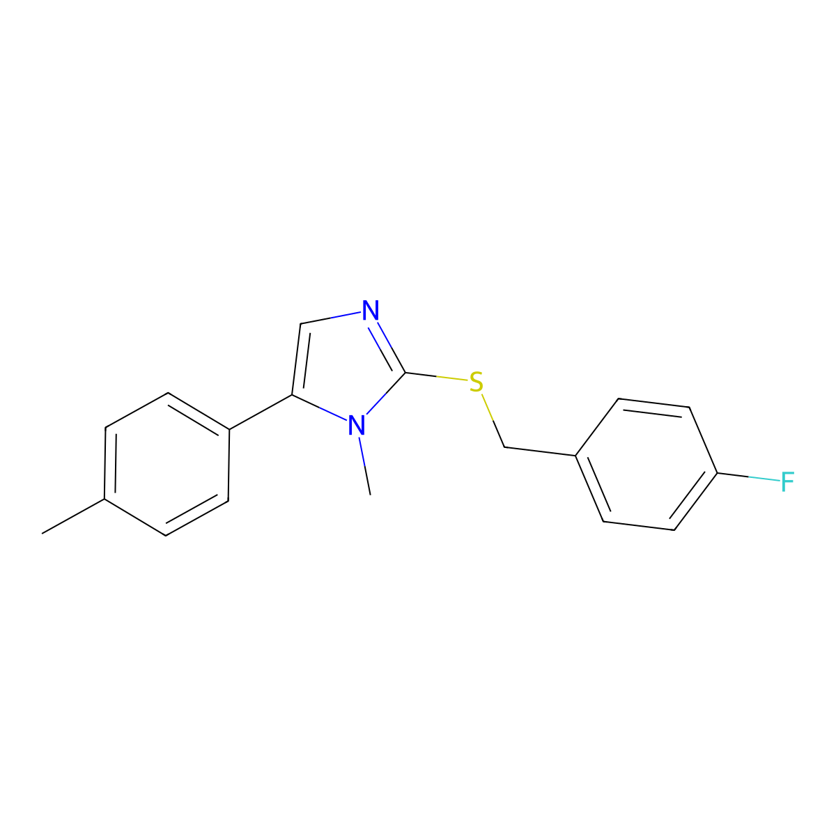 2-((4-fluorobenzyl)thio)-1-methyl-5-(p-tolyl)-1H-imidazole molecular structure, CAS 1207044-45-8