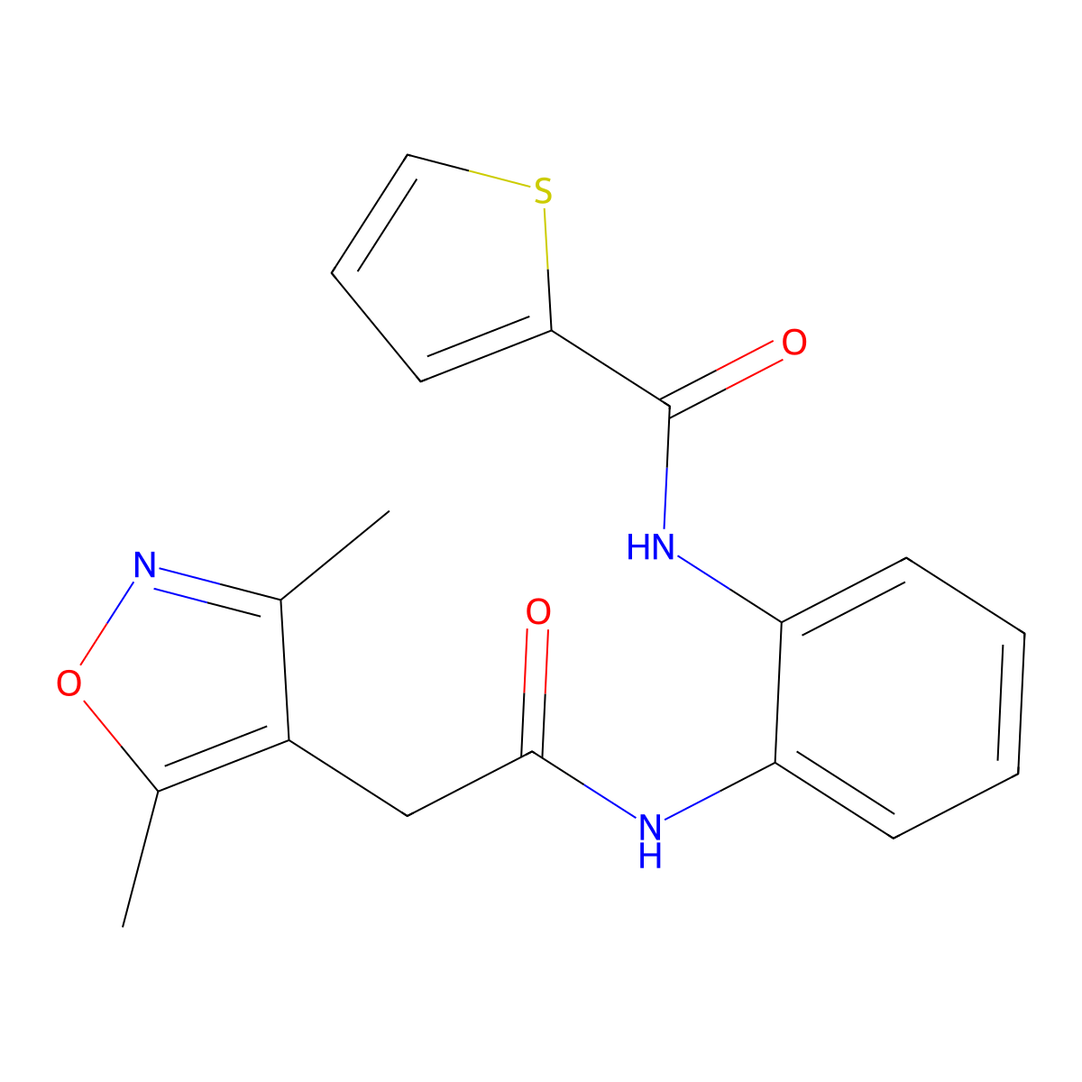 N-(2-(2-(3,5-dimethylisoxazol-4-yl)acetamido)phenyl)thiophene-2-carboxamide molecular structure, CAS 1207044-46-9