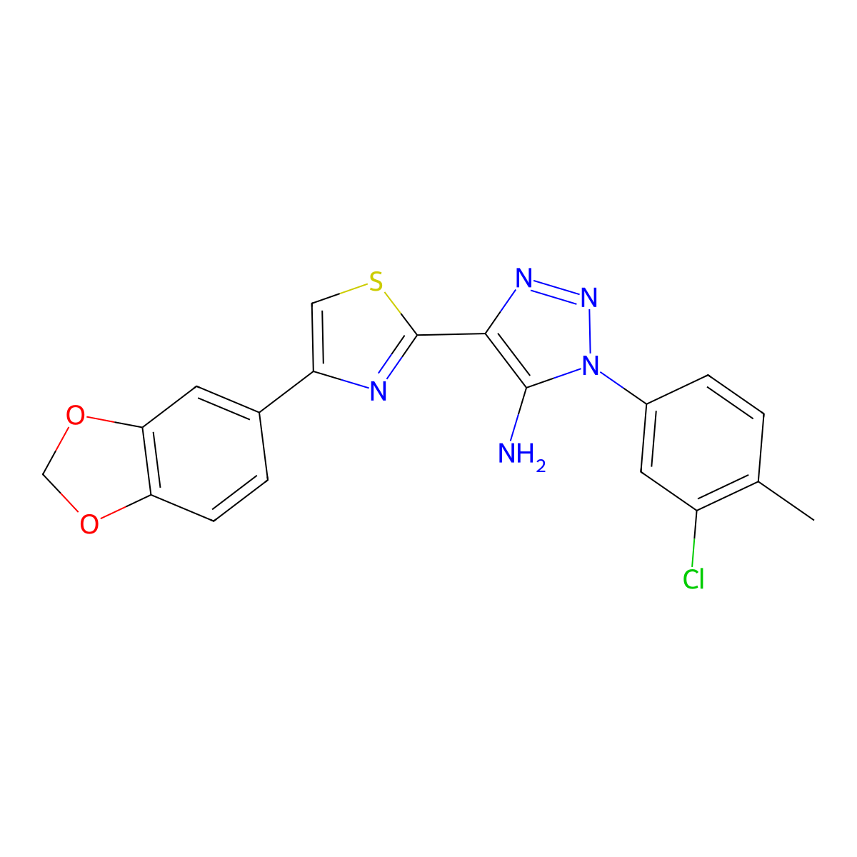 4-(4-(benzo[d][1,3]dioxol-5-yl)thiazol-2-yl)-1-(3-chloro-4-methylphenyl)-1H-1,2,3-triazol-5-amine molecular structure, CAS 1207044-48-1