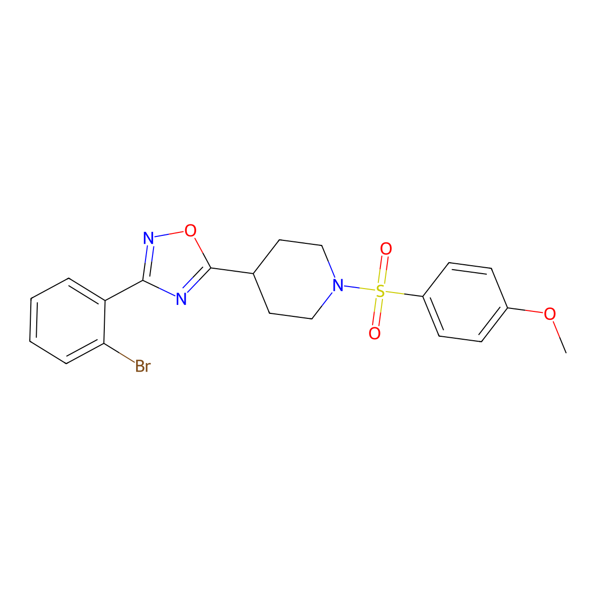 3-(2-Bromophenyl)-5-(1-((4-methoxyphenyl)sulfonyl)piperidin-4-yl)-1,2,4-oxadiazole molecular structure, CAS 1207044-50-5