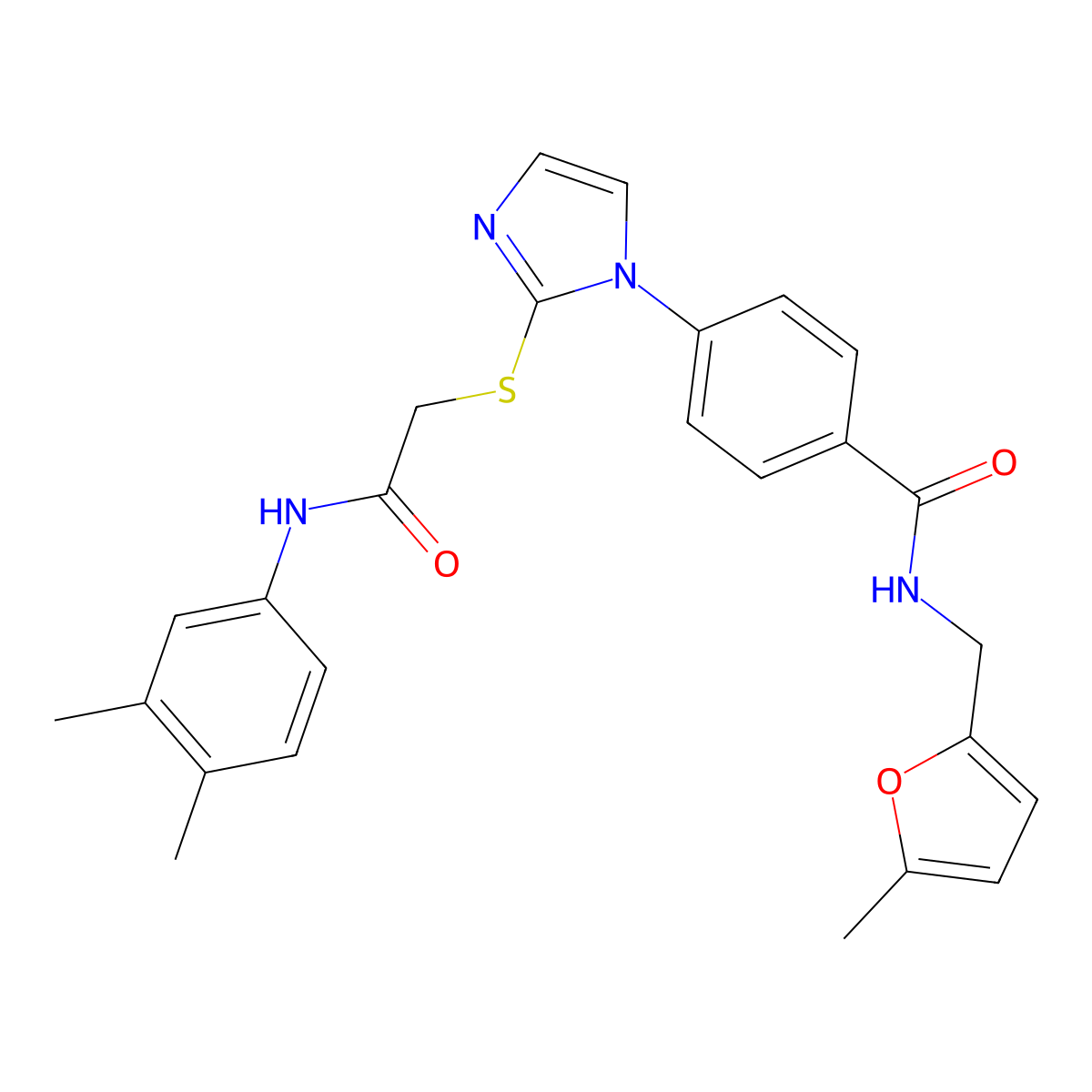 4-[2-({[(3,4-dimethylphenyl)carbamoyl]methyl}sulfanyl)-1H-imidazol-1-yl]-N-[(5-methylfuran-2-yl)methyl]benzamide molecular structure, CAS 1207044-55-0