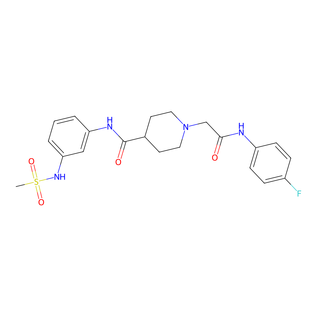 1-{[(4-fluorophenyl)carbamoyl]methyl}-N-(3-methanesulfonamidophenyl)piperidine-4-carboxamide molecular structure, CAS 1207044-56-1